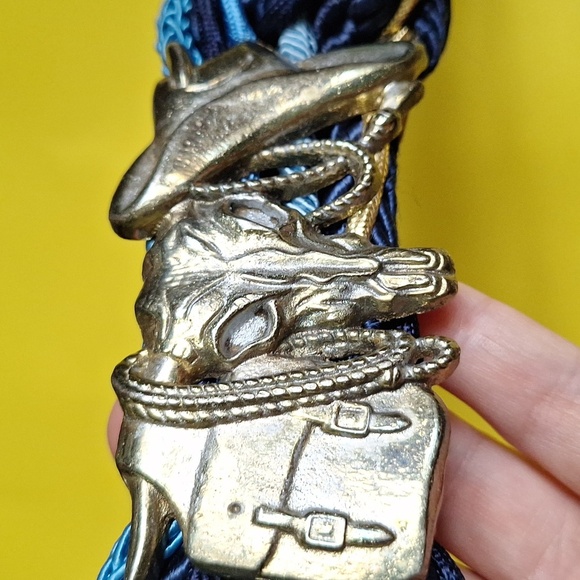 Vintage Ione Braided Western Belt – Denim & Blue Cord with Cowboy Buckle (39”) - Picture 3 of 9